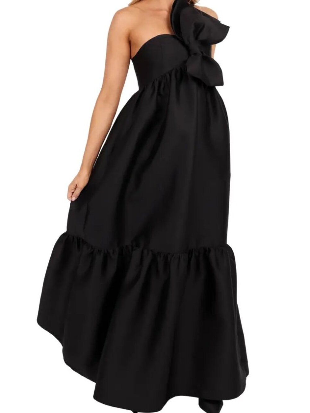 Petal & Pup Black One-Shoulder Bow Maxi Dress XL